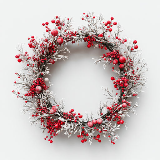3D Christmas wreath on flat white background, isolated clipart