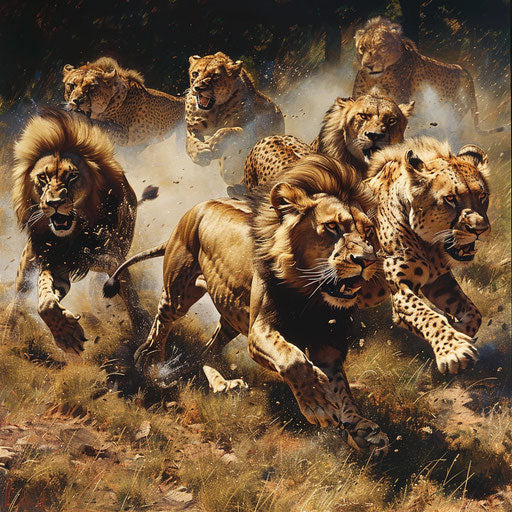 Racing between lions and cheetahs