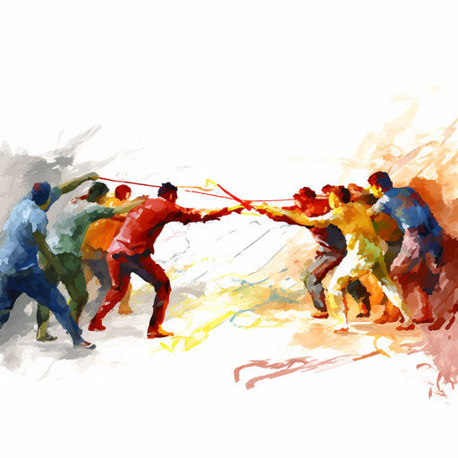 Tug of War Illustration in Impressionistic Art Style, on White Background