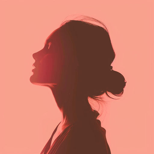 Realistic style woman silhouette on pastel peach background