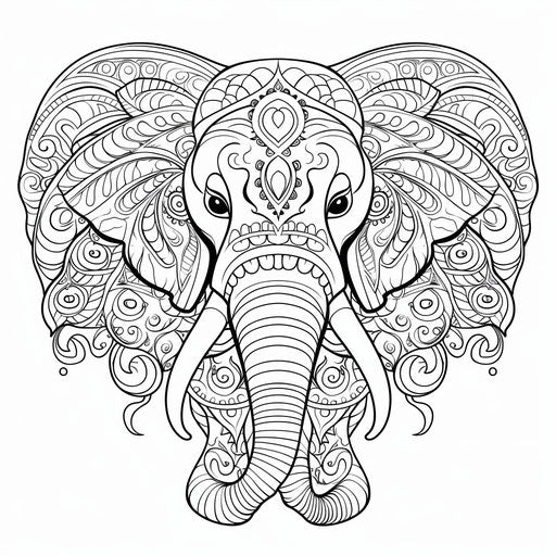 Elephant coloring pages, ominous vibe and symmetrical motifs