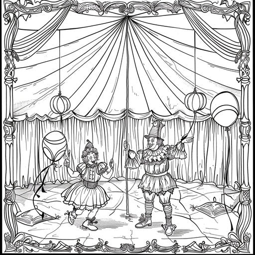 Clowns juggling balloons at the circus