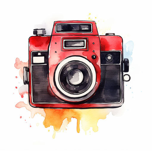 Polaroid camera illustration in the style of an oil painting, on white background