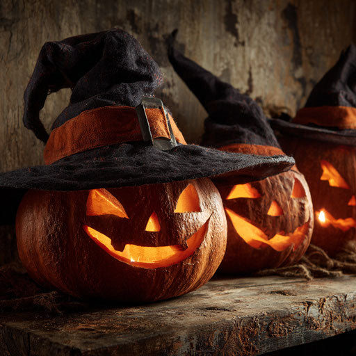 Halloween Glow: Pumpkins and a Witch's Hat Display