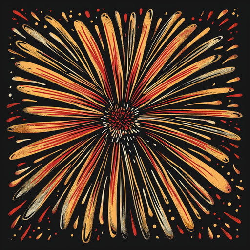 Dynamic tattoo sketch of a fireworks display in red and gold