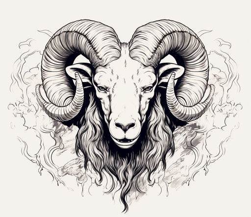 Black and white sketch of a ram tattoo design