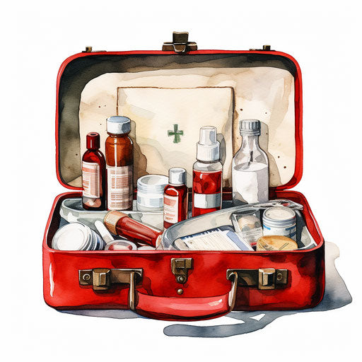 First aid kit in the style of oil painting on white background