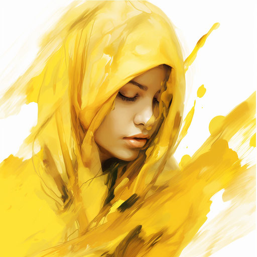 Yellow illustration in the style of an oil painting, on white background