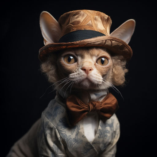 Devon rex cat dressed as a man
