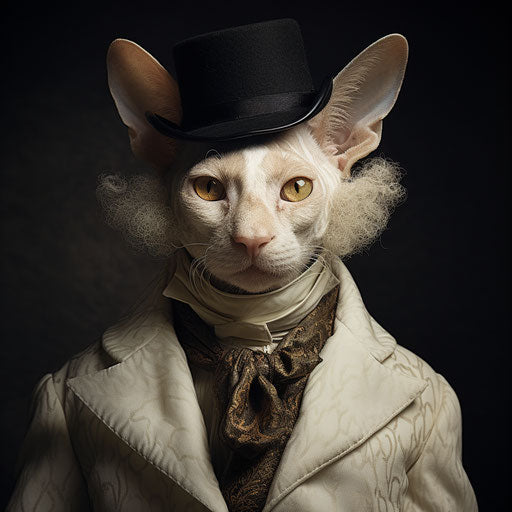 Cornish rex cat dressed like a man