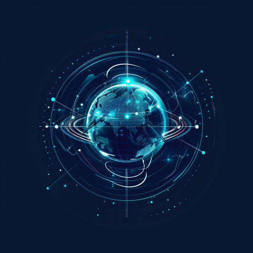 Holographic globe surrounded by digital lines