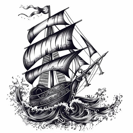 Elaborate depiction of a Greek trireme ship sailing