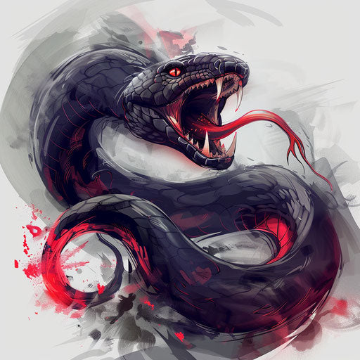 Dramatic tattoo sketch of a striking black mamba, clipart style