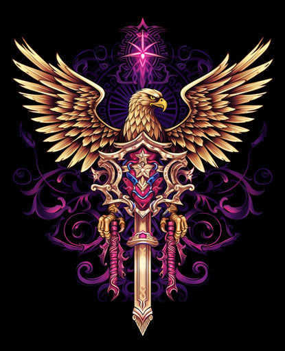 Eagle tattoo on shield with sword, traditional Mexican style