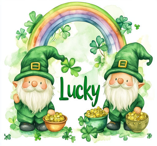 Saint Patrick's Day: Gnomes with a rainbow and a pot of gold