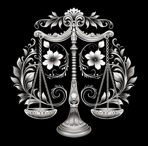 Justice scale illustration with ornamental abstract style