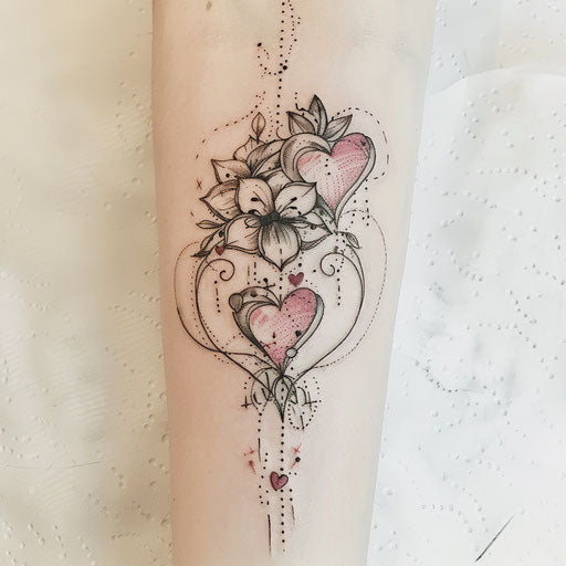 Romantic flat tattoo sketch for 13 tattoos with heart shapes and delicate pink and white shades