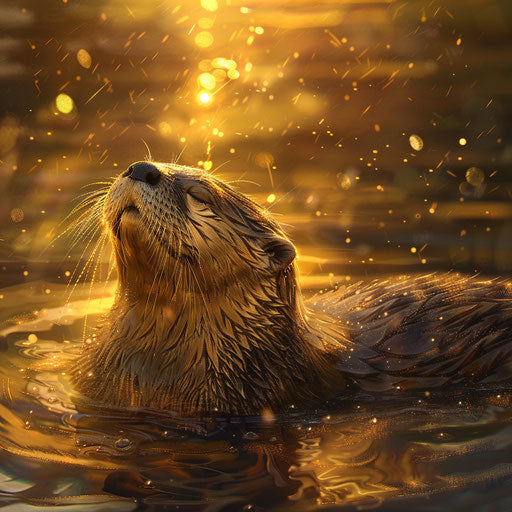 Otter bathed in golden sunset glow