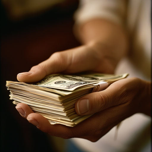 Hands holding cash stack, close-up and detailed