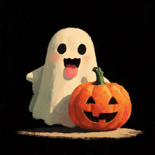 Friendly Ghost and Pumpkin Celebrating Halloween