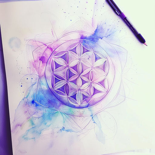 Pastel Tattoo Sketch of the Flower of Life, Soft Watercolor Effects