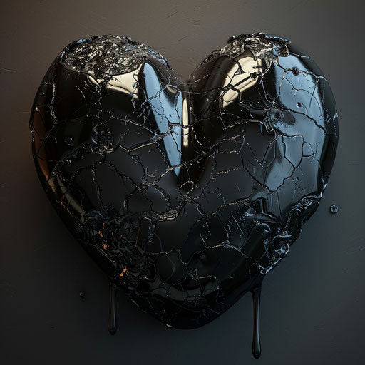 Black heart on transparent background, #screenshotsaturday style, enamel