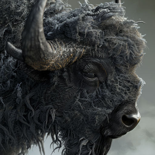 Texture of fur and horns of a bison in a Simen Johan style
