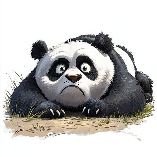 Humorous caricature of a panda with human characteristics