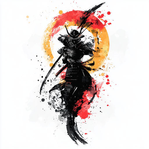 Japanese samurai tattoo in watercolor style on white background