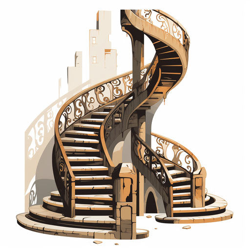 Stairs illustration in the style of Chiaroscuro Art, on white background