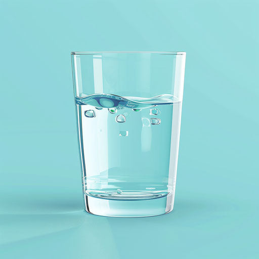 Realistic glass of water on flat, serene aqua background
