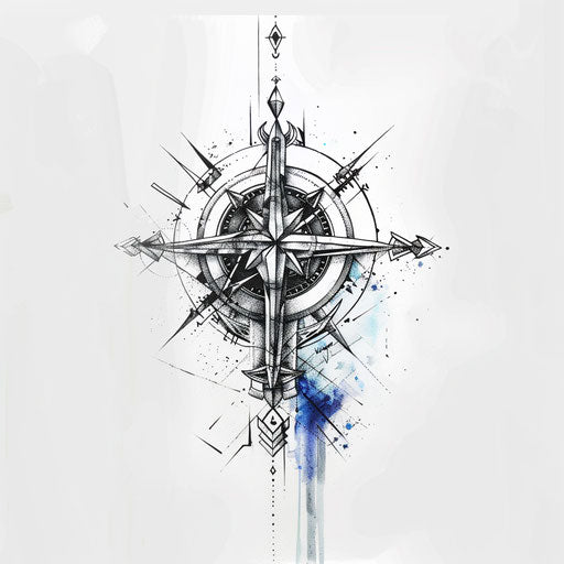 Futuristic Viking tattoo, clipart style with metallic colors