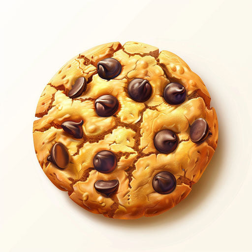 Realistic chocolate chip cookie clipart on flat white background