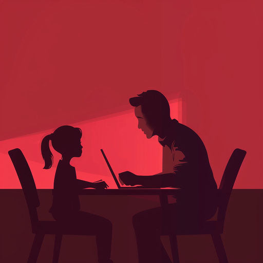 Parent teacher conference on deep maroon background