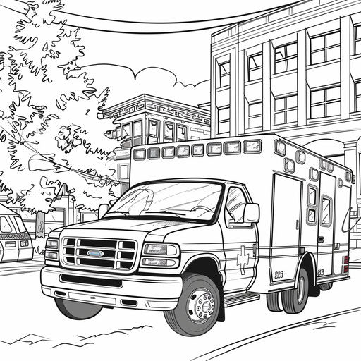 Ambulance in front of hospital with paramedics ready to assist