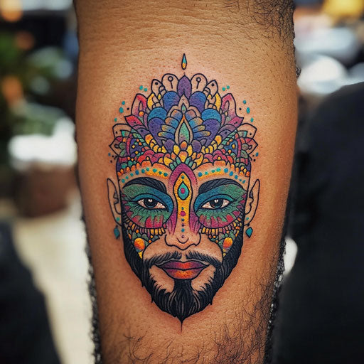 Small face tattoos with vibrant mandala