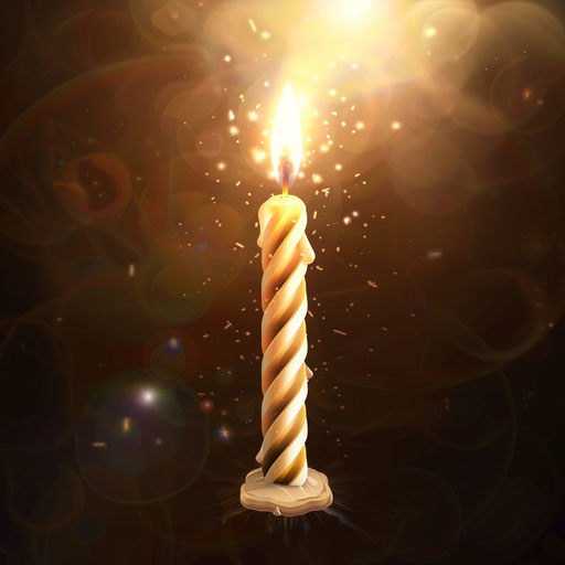 Realistic birthday candle on flat random background