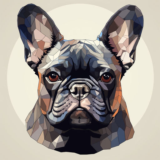 French bulldog head outline in black-and-white style, multilayered, high resolution, ivory, bold colors