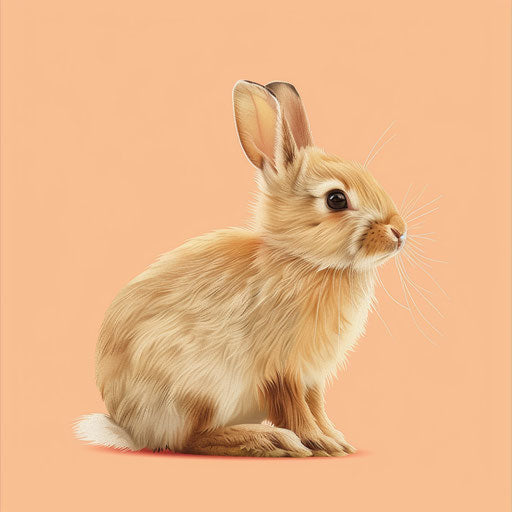 Realistic rabbit on pastel peach background