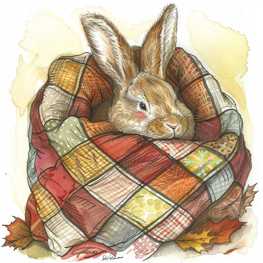 Tattoo sketch of a bunny in a patchwork quilt