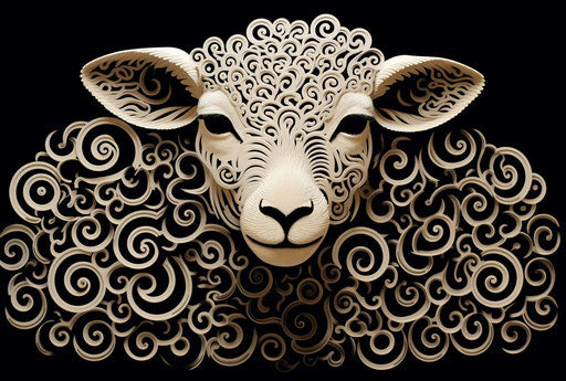 Black sheep with white outlines and artistic curls