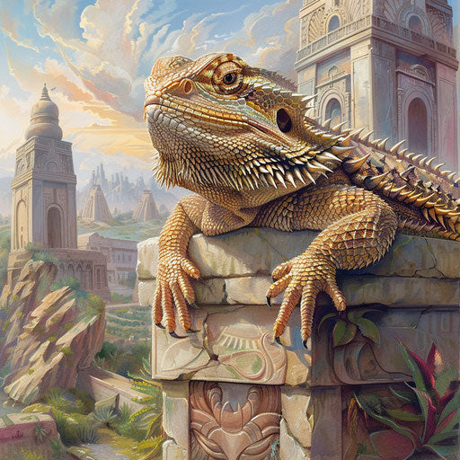 A bearded dragon guarding ancient ruins
