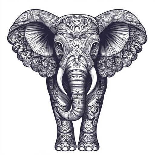Cute elephant tattoo with intricate mandala in black and white