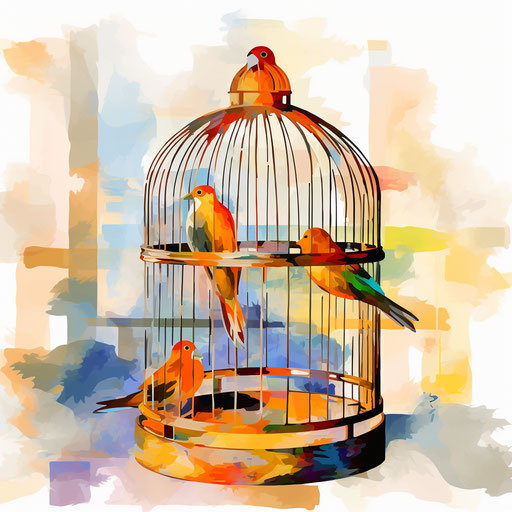 Illustration of a cage in the style of Impressionistic Art