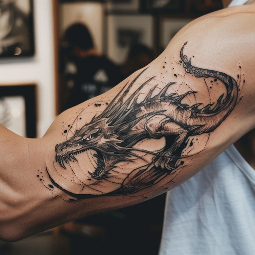 Cool tattoos for men with gothic dragon on bicep
