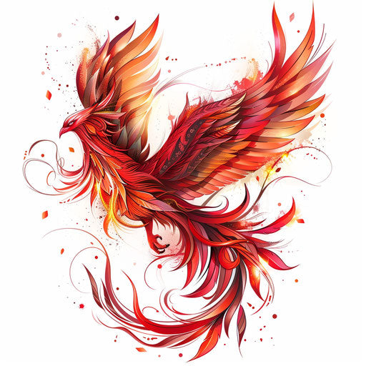 Majestic phoenix with red and orange flames, tattoo design