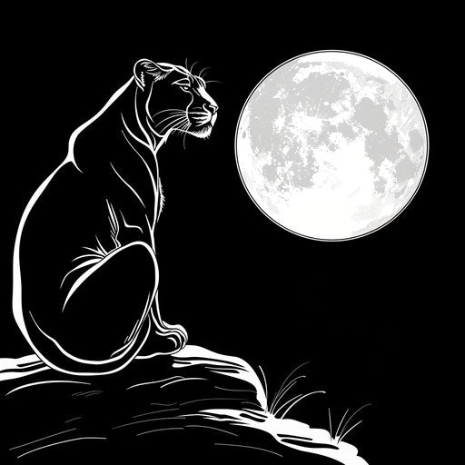 Black panther silhouette under the moon - Coloring book page