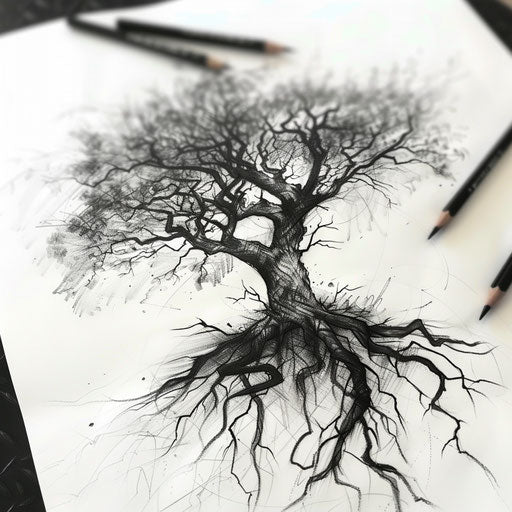 Realism black and grey tree of life tattoo sketch