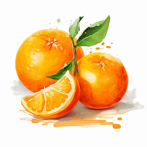 Orange clipart in the style of oil painting on white background