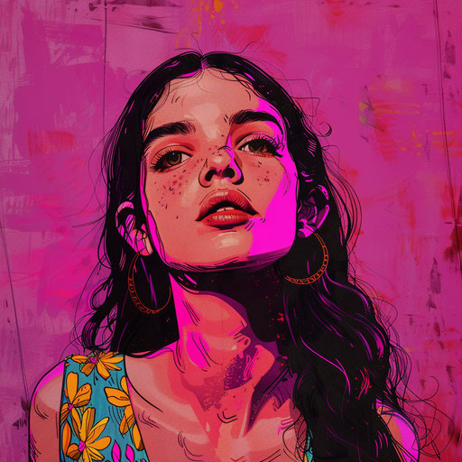 Realistic sister clipart on bright magenta background